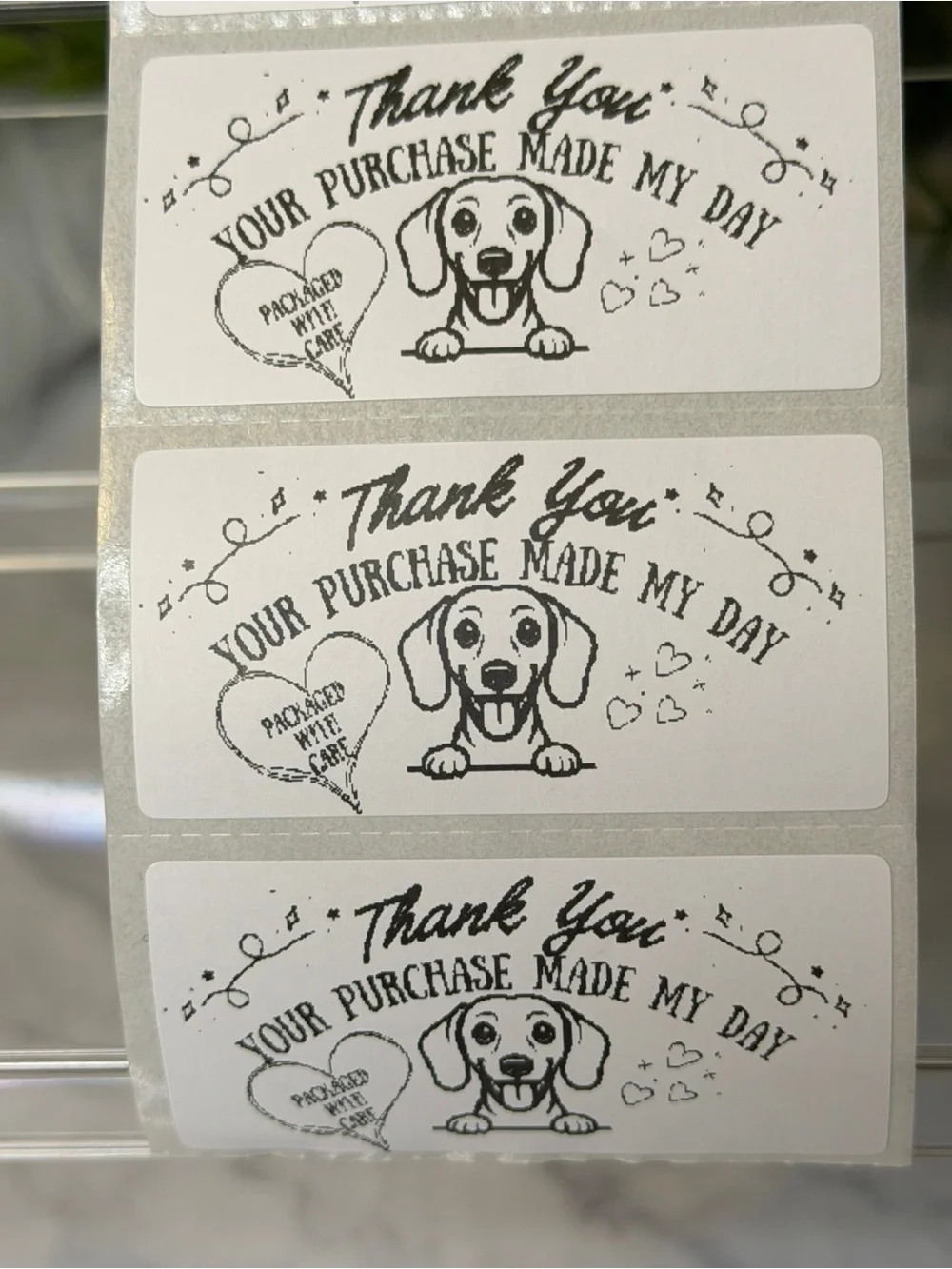 200 Dachshund Thank You Stickers 2x1 Packaged with Care Small Business Labels